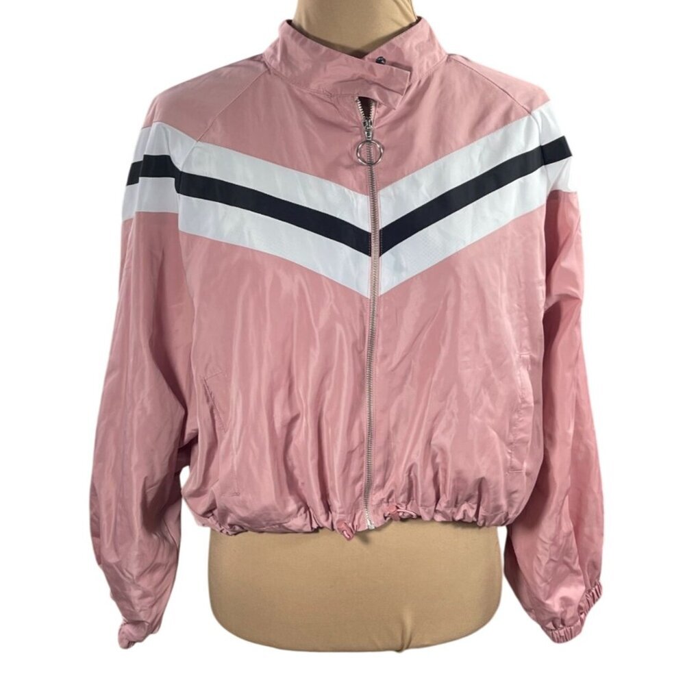 New Deep Sugar Track Jacket Cropped Full Zip Pink Black Size L Large